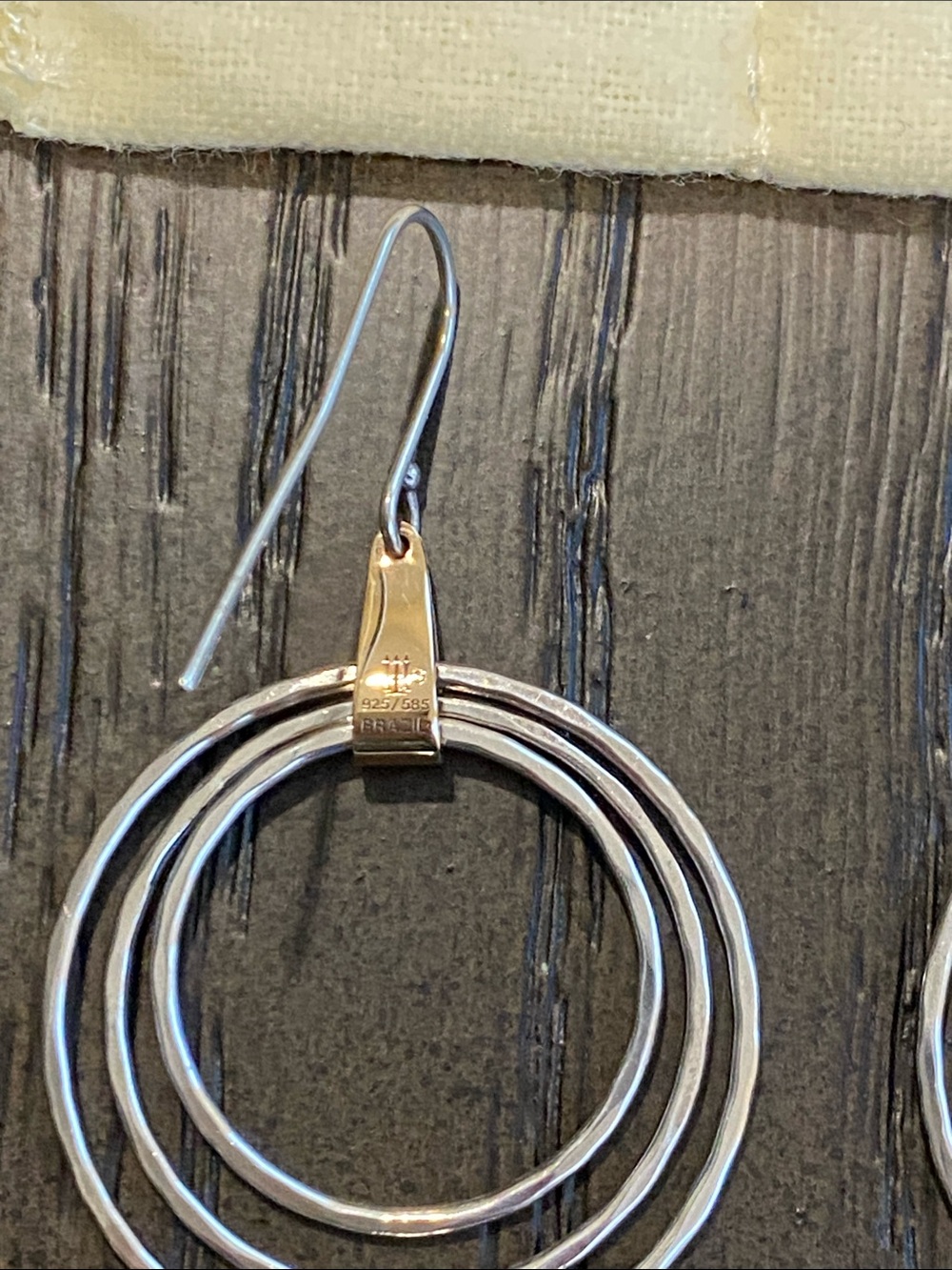 JAMES AVERY-Retired-Gold & Sterling Silver 3-Hammerd Triple Circle Earrings - Picture 5 of 7